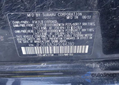 2023 Subaru Crosstrek из США, поврежденный, VIN JF2GTAAC6P9244280